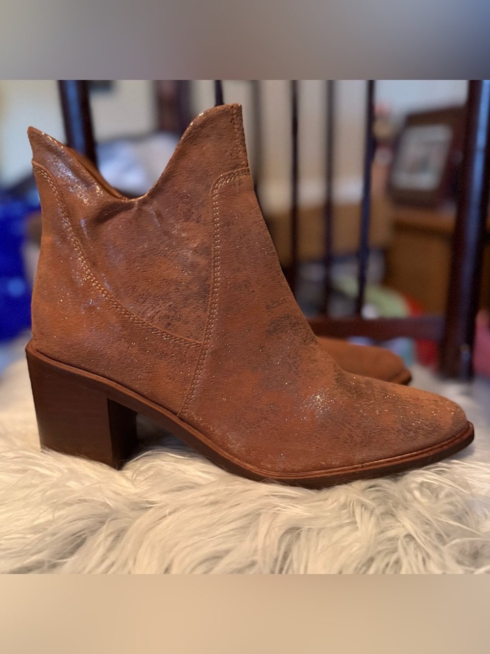 SEYCHELLES Pretty Little Bird Metallic Kissed Brown Suede Ankle Booties.